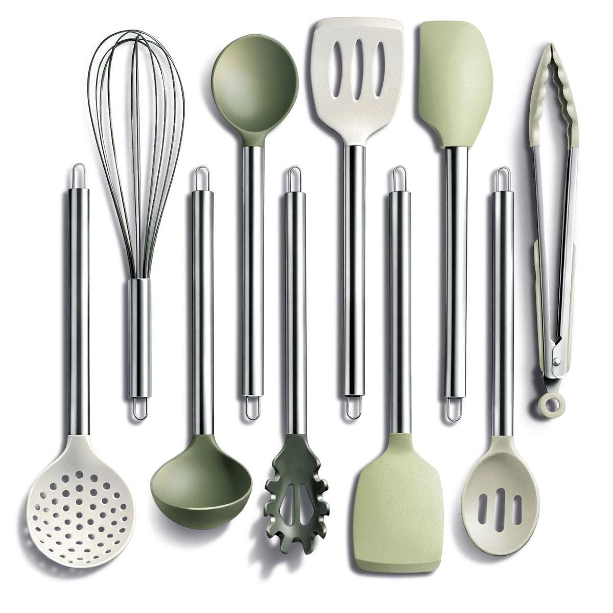 COOK WITH COLOR Silicone Cooking Utensils, Kitchen Utensil Set, Easy to Clean Silicone Kitchen Utensils, Cooking Utensils for Nonstick Cookware, Kitchen Gadgets Set, 10 Pieces, Grey Ombre