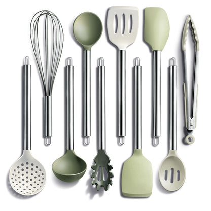 COOK WITH COLOR Silicone Cooking Utensils, Kitchen Utensil Set, Easy to Clean Silicone Kitchen Utensils, Cooking Utensils for Nonstick Cookware, Kitchen Gadgets Set, 10 Pieces, Grey Ombre