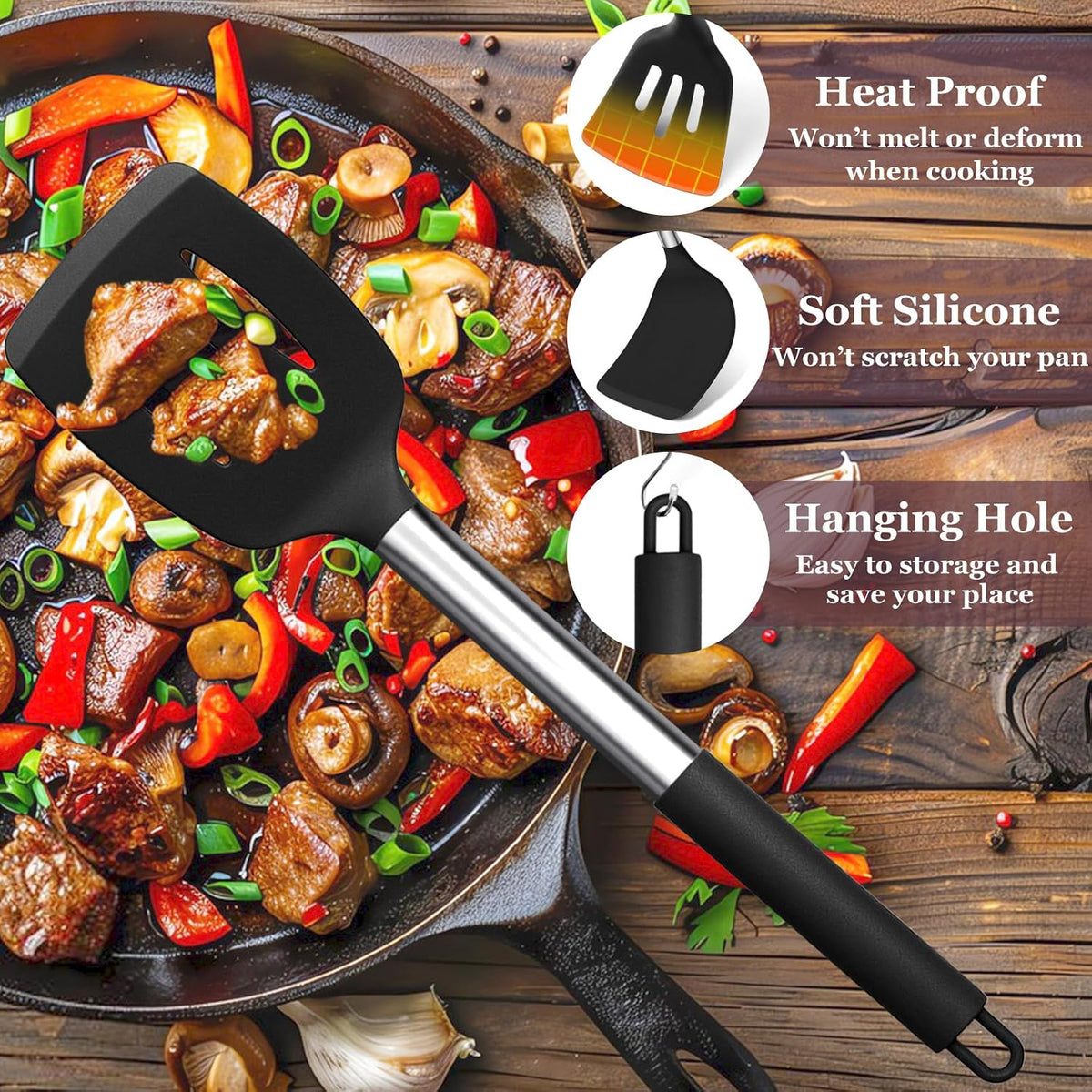 TeamFar Kitchen Utensils Set of 8, Silicone Utensils Kitchen Tools Set