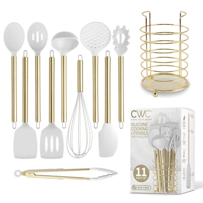 COOK WITH COLOR Silicone Cooking Utensils, Kitchen Utensil Set, Easy to Clean Silicone Kitchen Utensils, Cooking Utensils for Nonstick Cookware, Kitchen Gadgets Set, 10 Pieces, Grey Ombre