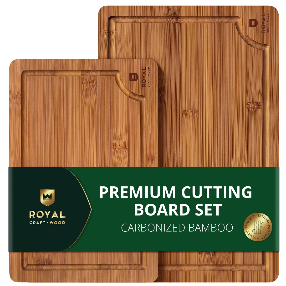 ROYAL CRAFT WOOD Wooden Cutting Boards for Kitchen Appliances - Non Toxic Bamboo Wood Cutting Board Set with Deep Juice Groove, Side Handles, Charcuterie & Butcher Block for Meat, Meal Prep & Serving