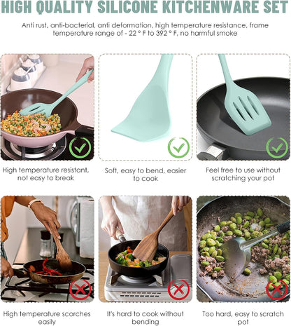 Green Kitchen Utensils Set-12 Pieces Silicone Cooking Utensils Set