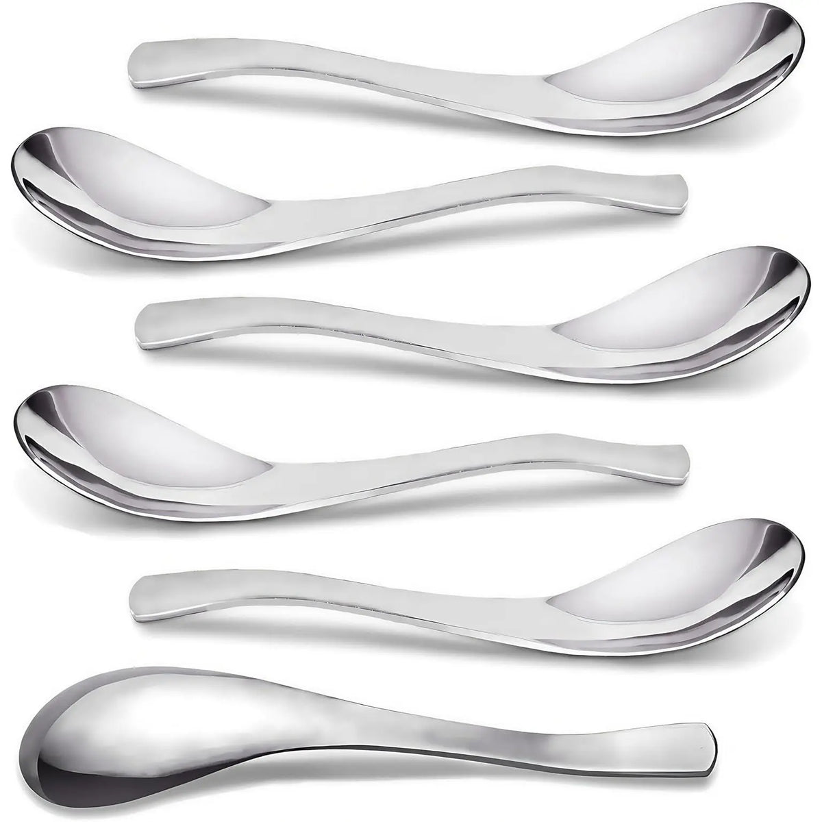 6- Heavy Weight Soup Spoons,Stainless Steel  Soup Spoon with  Short Handle for Ramen, Curry, Cereals