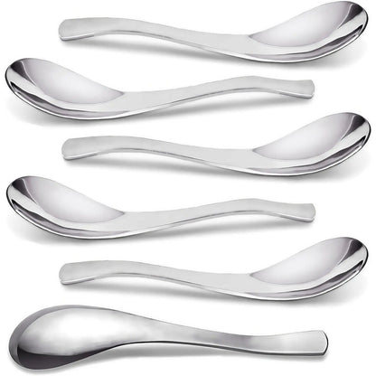 6- Heavy Weight Soup Spoons,Stainless Steel  Soup Spoon with  Short Handle for Ramen, Curry, Cereals