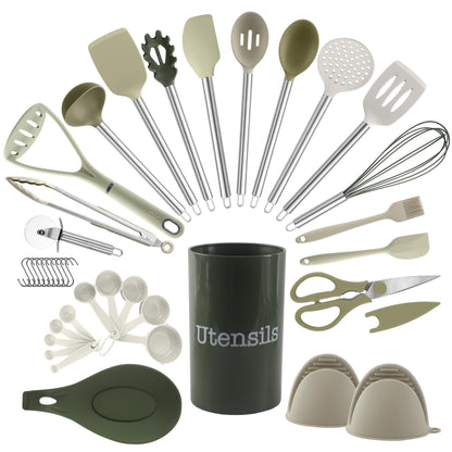 COOK WITH COLOR Silicone Cooking Utensils, Kitchen Utensil Set, Easy to Clean Silicone Kitchen Utensils, Cooking Utensils for Nonstick Cookware, Kitchen Gadgets Set, 10 Pieces, Grey Ombre