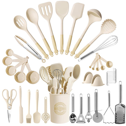 Kikcoin 43 PCS Silicone Kitchen Utensils Set, Dishwasher Safe Kitchen Cooking Utensils Set, 446°F Spatulas Silicone Heat Resistant, Non Toxic Silicone Utensils Set With Two-Tone Grip Handles, Gray