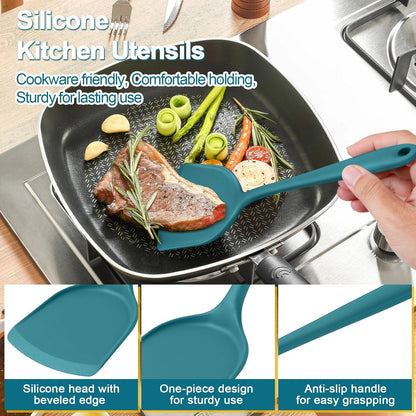 P&P CHEF Blue Kitchen Utensil Set, 4 Pieces Silicone Cooking Utensils