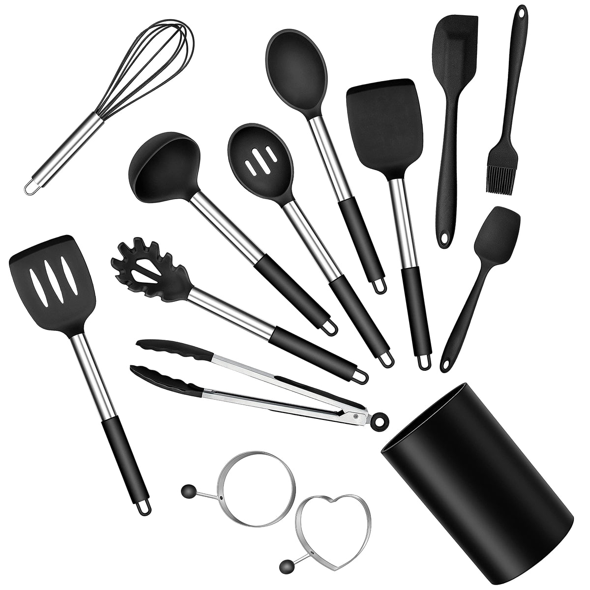 E-far Silicone Cooking Utensils Set, 7-Piece Black Kitchen Utensils Set