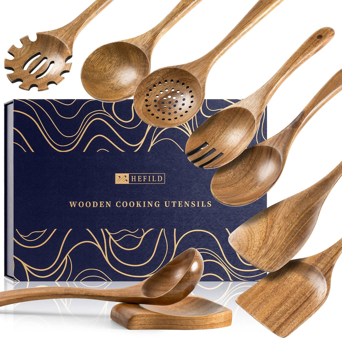 Wooden Spoons for Cooking, 10-Piece Acacia Wood Cooking Utensil Set