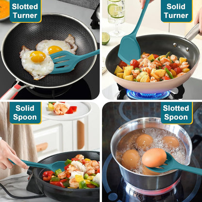 P&P CHEF Blue Kitchen Utensil Set, 4 Pieces Silicone Cooking Utensils