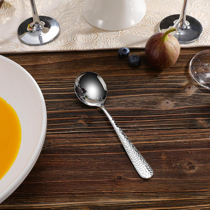 KEAWELL Premium Louise Hammered 4-Piece Soup Spoon Set (7" Soup Spoons)