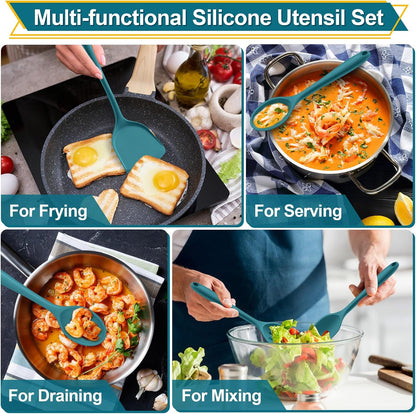 P&P CHEF Blue Kitchen Utensil Set, 4 Pieces Silicone Cooking Utensils