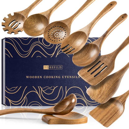 Wooden Spoons for Cooking, 10-Piece Acacia Wood Cooking Utensil Set