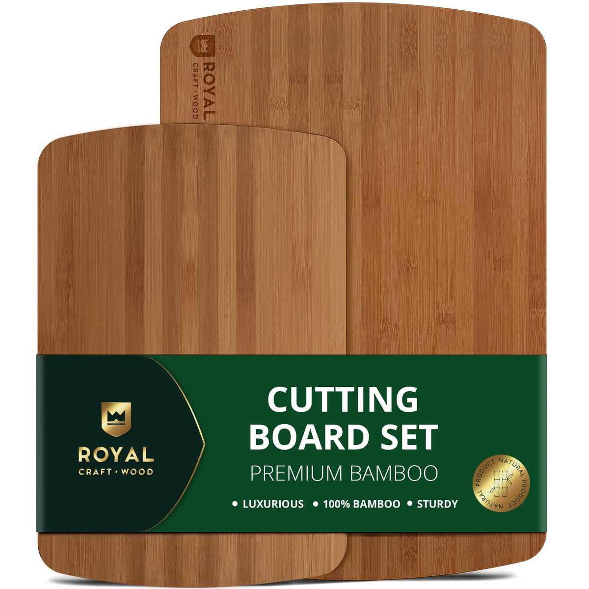 ROYAL CRAFT WOOD Wooden Cutting Boards for Kitchen Appliances - Non Toxic Bamboo Wood Cutting Board Set with Deep Juice Groove, Side Handles, Charcuterie & Butcher Block for Meat, Meal Prep & Serving