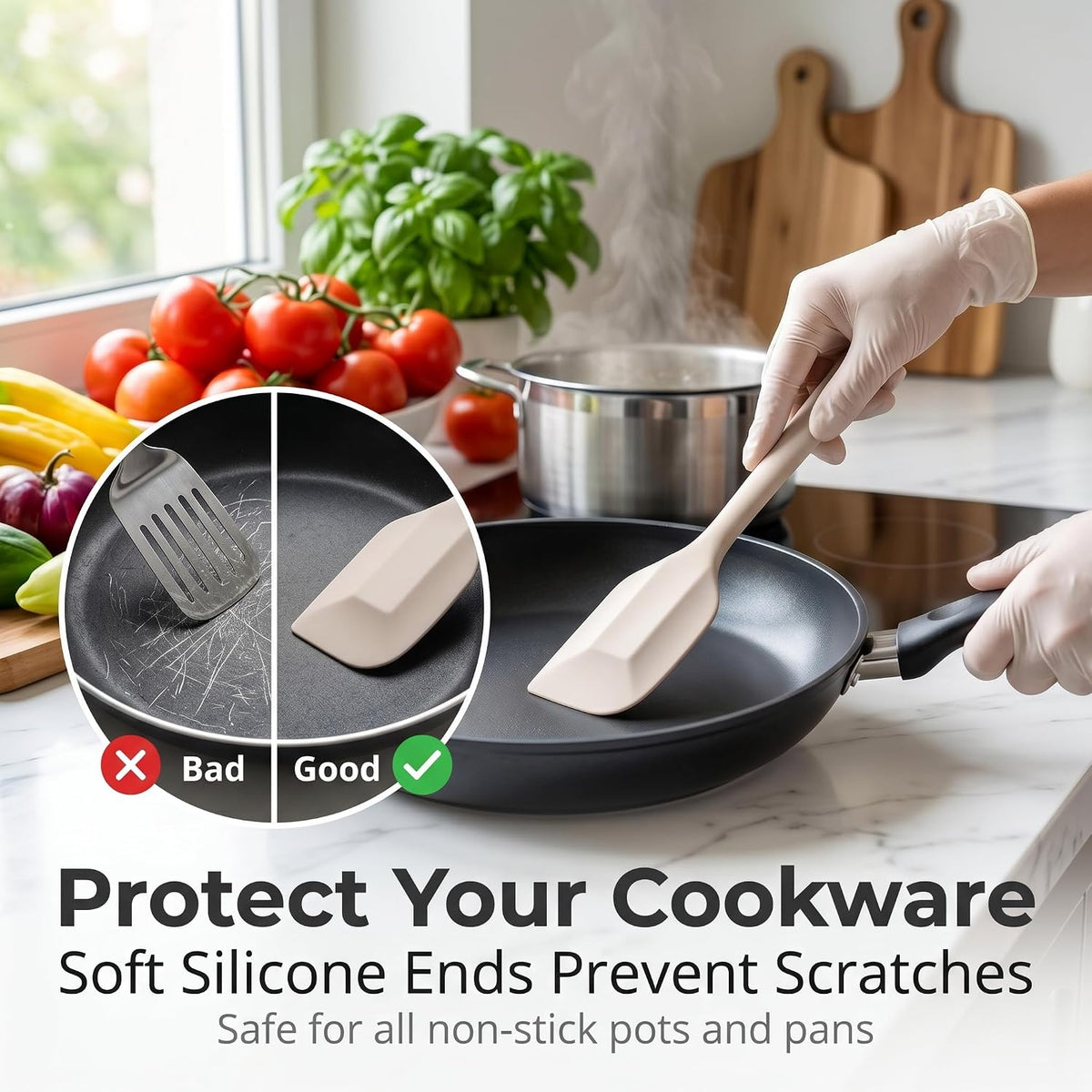LIANYU Non-Toxic Kitchen Cooking Utensils Set, 8Pcs Khaki Silicone Utensils