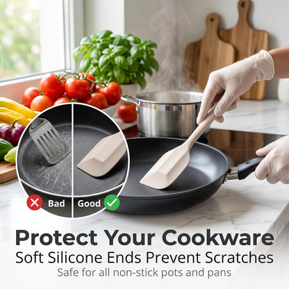 LIANYU Non-Toxic Kitchen Cooking Utensils Set, 8Pcs Khaki Silicone Utensils
