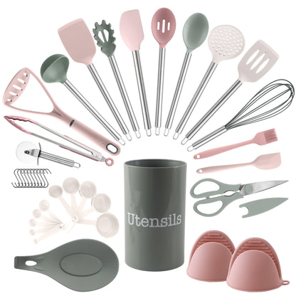 COOK WITH COLOR Silicone Cooking Utensils, Kitchen Utensil Set, Easy to Clean Silicone Kitchen Utensils, Cooking Utensils for Nonstick Cookware, Kitchen Gadgets Set, 10 Pieces, Grey Ombre