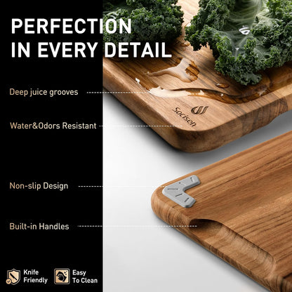 3 Pack Teak Cutting Boards for Kitchen Wood Wooden Cutting Boards Non Toxic