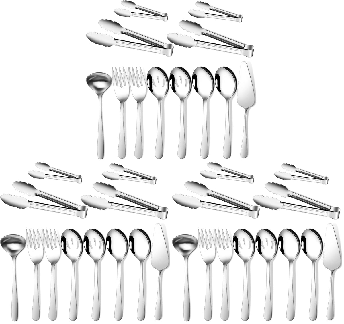 Gisly 12-Piece Serving Set - Large Spoons, Forks, Tongs, Ladle, Cake Server & Appetizer Tongs for Buffet Catering, Dishwasher Safe