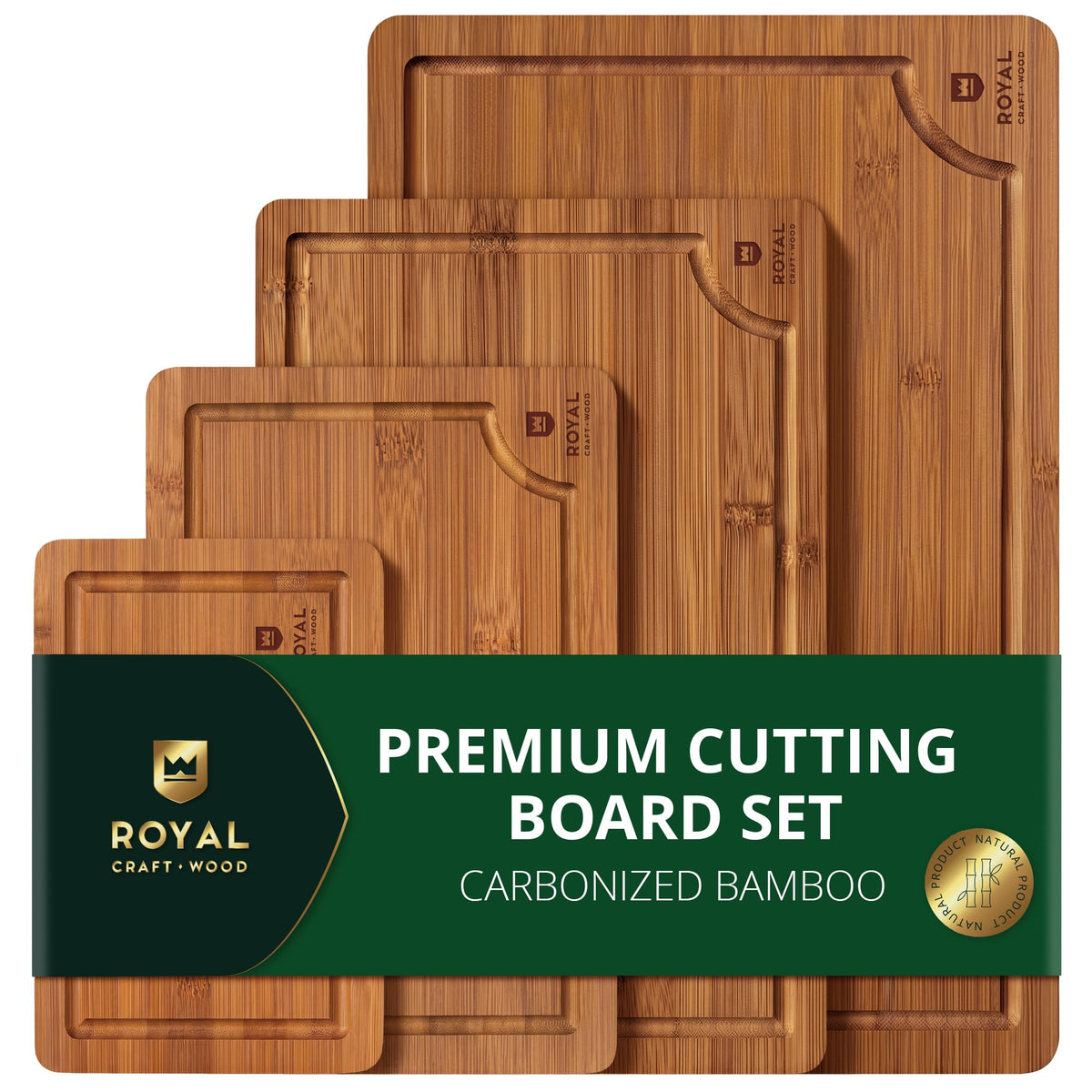 ROYAL CRAFT WOOD Wooden Cutting Boards for Kitchen Appliances - Non Toxic Bamboo Wood Cutting Board Set with Deep Juice Groove, Side Handles, Charcuterie & Butcher Block for Meat, Meal Prep & Serving