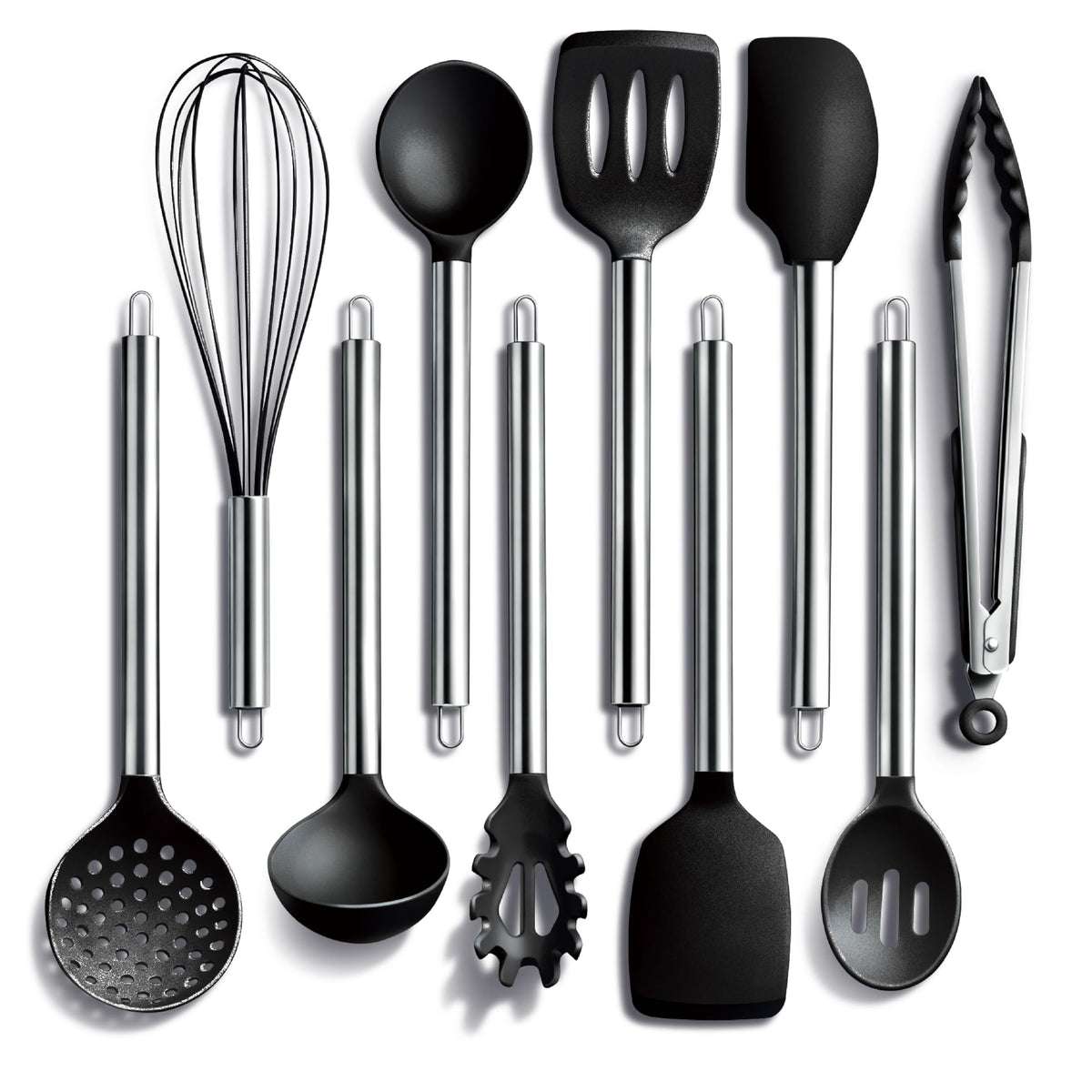 COOK WITH COLOR Silicone Cooking Utensils, Kitchen Utensil Set, Easy to Clean Silicone Kitchen Utensils, Cooking Utensils for Nonstick Cookware, Kitchen Gadgets Set, 10 Pieces, Grey Ombre