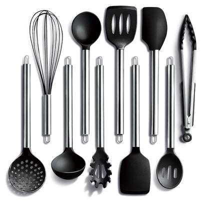 COOK WITH COLOR Silicone Cooking Utensils, Kitchen Utensil Set, Easy to Clean Silicone Kitchen Utensils, Cooking Utensils for Nonstick Cookware, Kitchen Gadgets Set, 10 Pieces, Grey Ombre