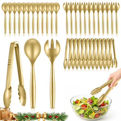 Mwellewm Plastic Serving Utensils Set, Disposable Tongs Spoons for Buffet