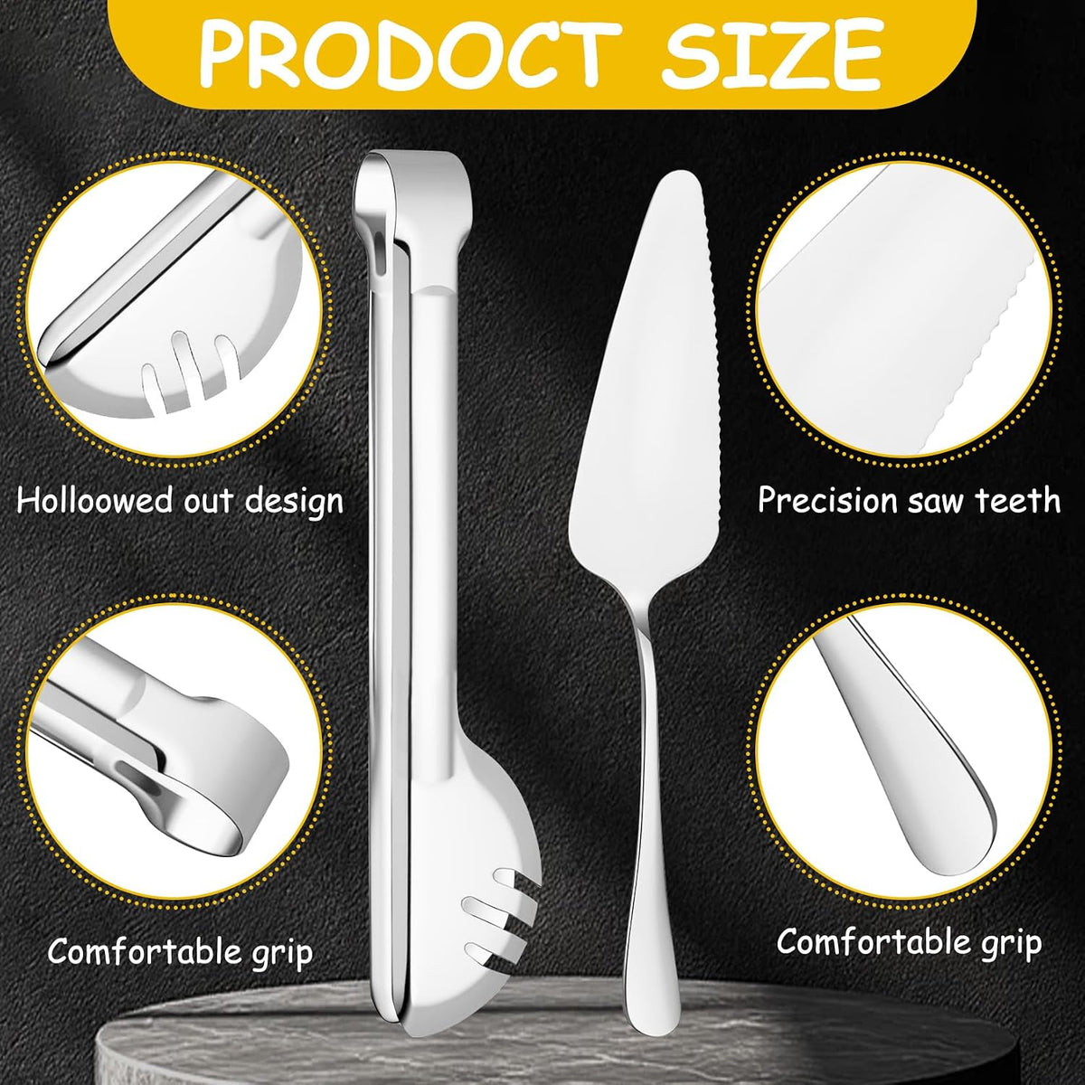 12 Pcs Silver Serving Utensils Set - Stainless Steel Large Serving Spoons, Slotted Spoons, Forks, Tongs, Soup Ladle & Pie Server - Metal Buffet Utensils for Parties, Catering, Wedding, Dishwasher Safe