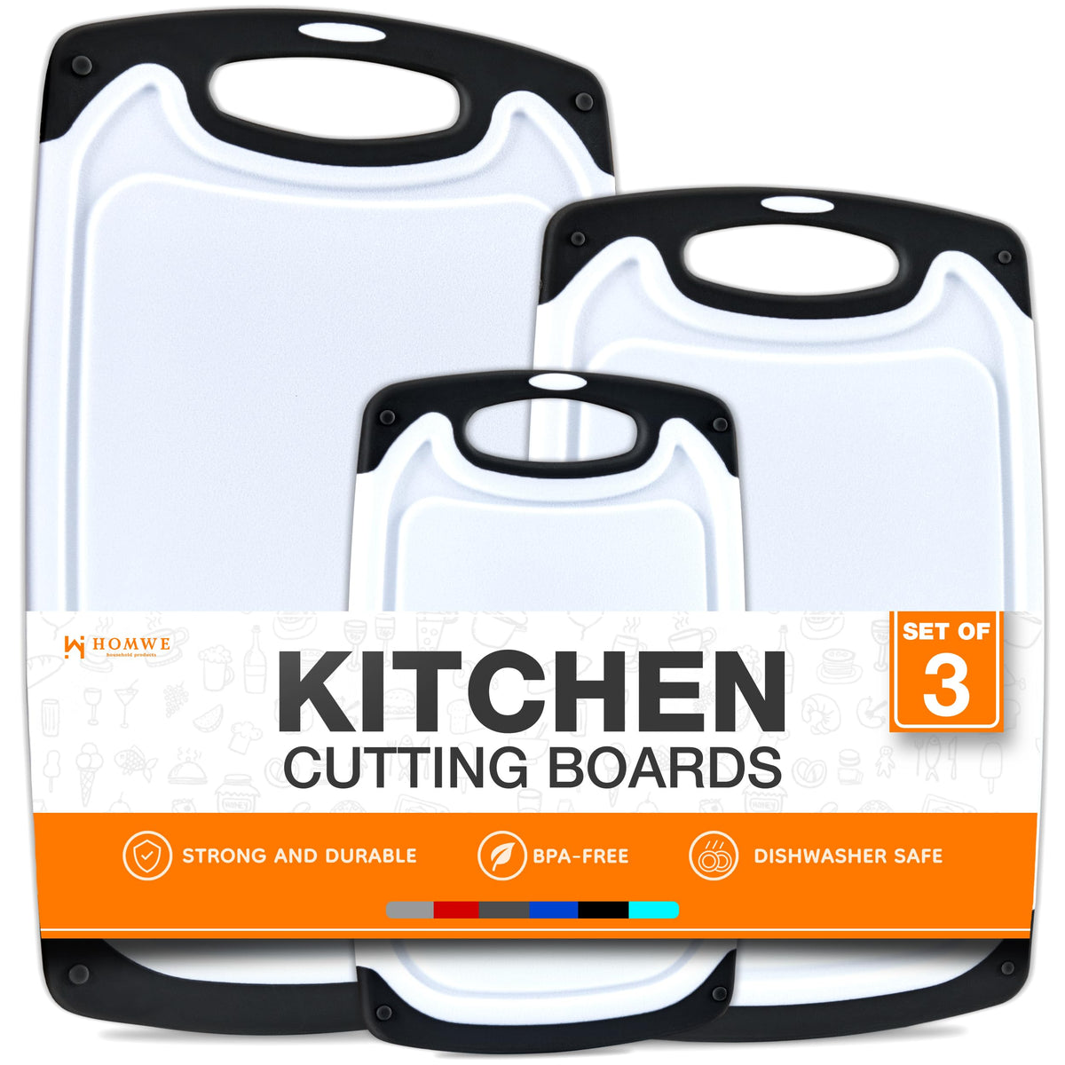 Cutting Boards for Kitchen - BPA-Free Chopping Board - Different Sizes & Non Slip Handles - Reversible, Large Cutting Board Set - Unique Gifts for Cooks Who Have Everything - 3-Pack Gray