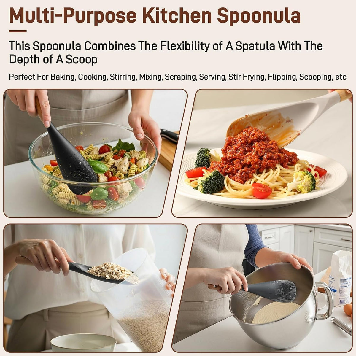3 PACK Cooking Spoon Spatula for Nonstick Cookware, Heat Resistant Silicone