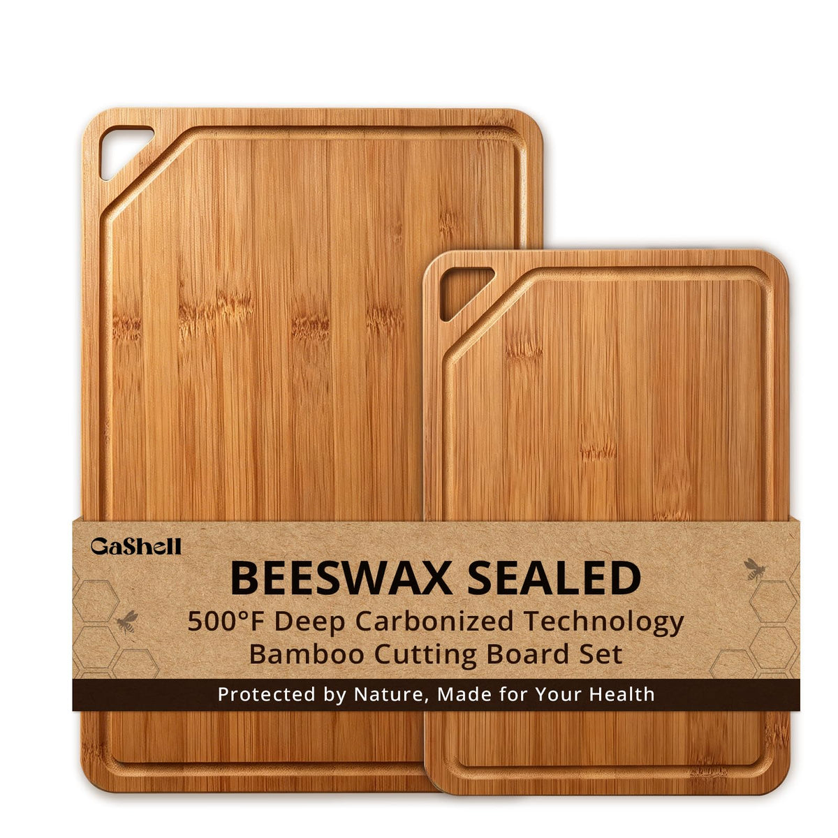 GASHELL Bamboo Cutting Board Set with Beeswax Coating for Kitchen(S+M+L+XL)