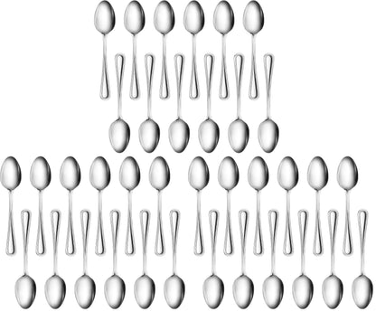 New Star Foodservice Bead Pattern 18/0 Stainless Steel Bouillon Spoon, 6.3-Inch, Set of 12, Commercial Grade