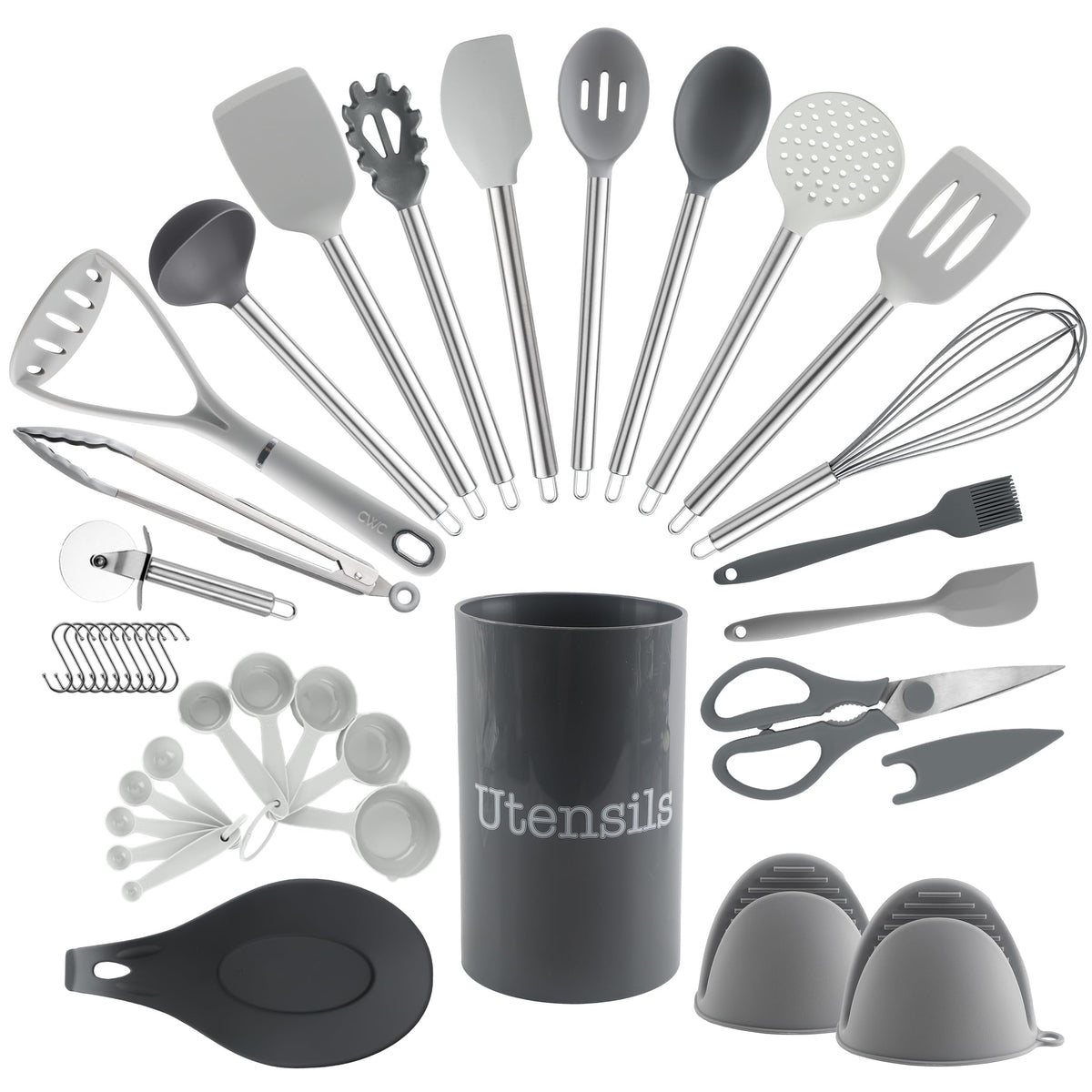 COOK WITH COLOR Silicone Cooking Utensils, Kitchen Utensil Set, Easy to Clean Silicone Kitchen Utensils, Cooking Utensils for Nonstick Cookware, Kitchen Gadgets Set, 10 Pieces, Grey Ombre
