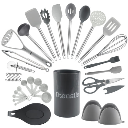 COOK WITH COLOR Silicone Cooking Utensils, Kitchen Utensil Set, Easy to Clean Silicone Kitchen Utensils, Cooking Utensils for Nonstick Cookware, Kitchen Gadgets Set, 10 Pieces, Grey Ombre