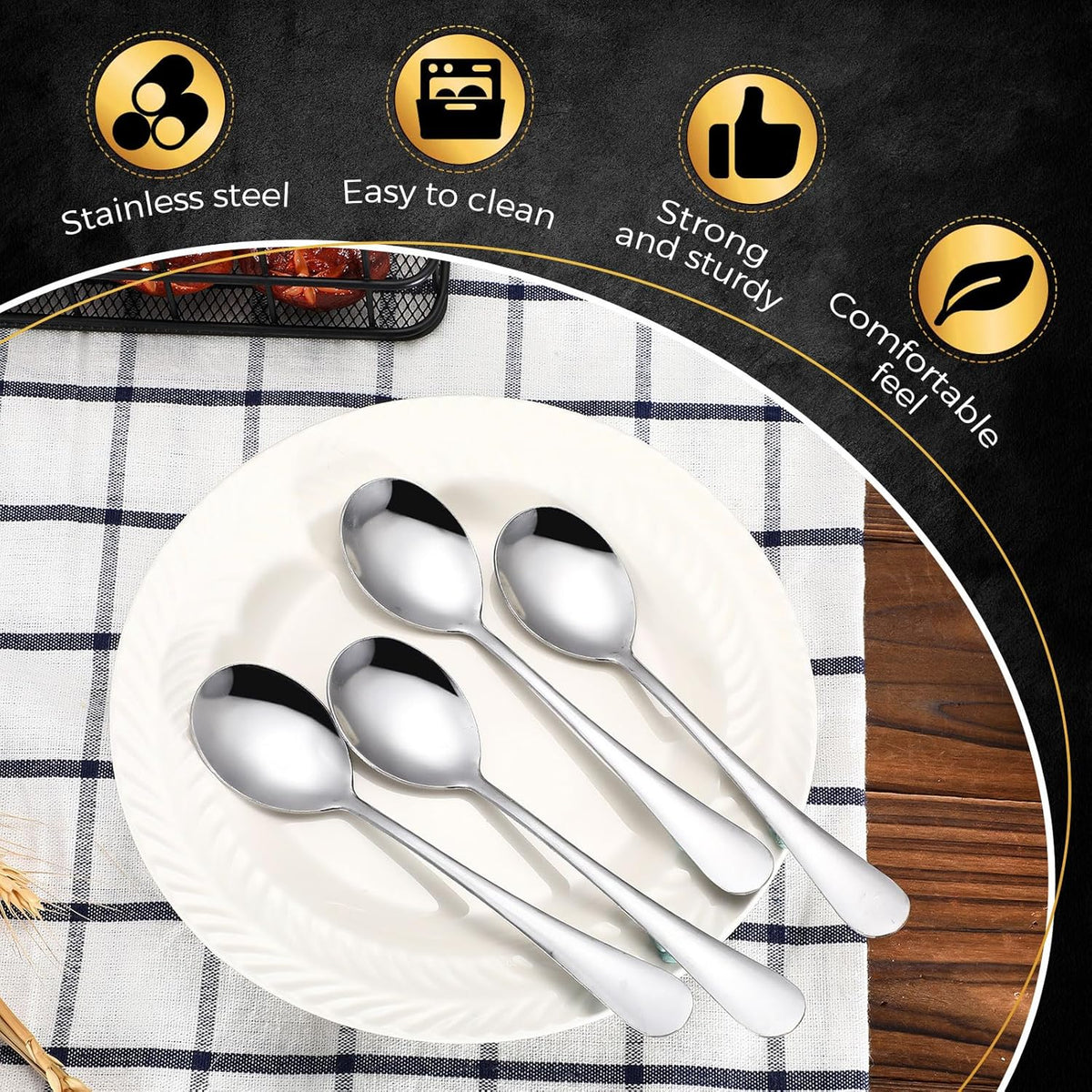 Nuogo 100 Pcs Soup Spoons Bulk, Stainless Steel, Silver