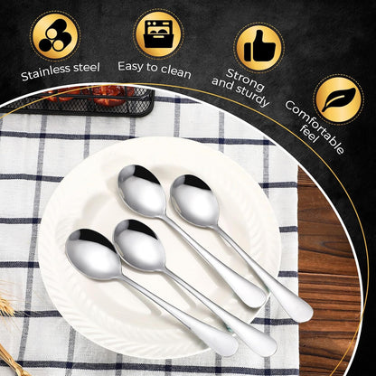 Nuogo 100 Pcs Soup Spoons Bulk, Stainless Steel, Silver