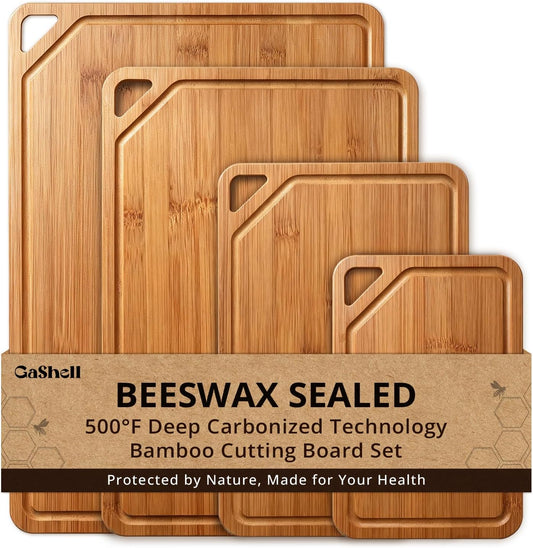 GASHELL Bamboo Cutting Board Set with Beeswax Coating for Kitchen(S+M+L+XL)