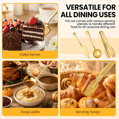 12-Piece Gold Serving Utensils Set, Serving Spoons for Buffet