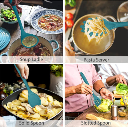 P&P CHEF Blue Kitchen Utensils, Silicone Cooking Utensil Set of 7