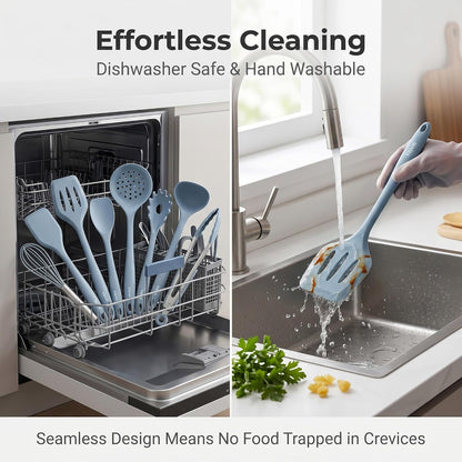 Vayvnt Silicone Cooking Utensil Set, 10PCS Utensils for Non Stick Pan, Blue