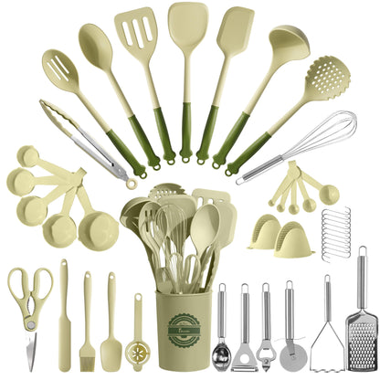 Kikcoin 43 PCS Silicone Kitchen Utensils Set, Dishwasher Safe Kitchen Cooking Utensils Set, 446°F Spatulas Silicone Heat Resistant, Non Toxic Silicone Utensils Set With Two-Tone Grip Handles, Gray