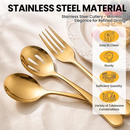12-Piece Gold Serving Utensils Set, Serving Spoons for Buffet