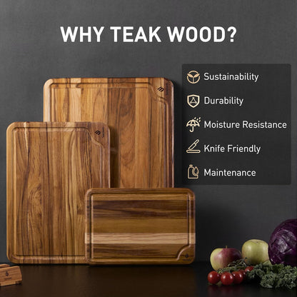 3 Pack Teak Cutting Boards for Kitchen Wood Wooden Cutting Boards Non Toxic