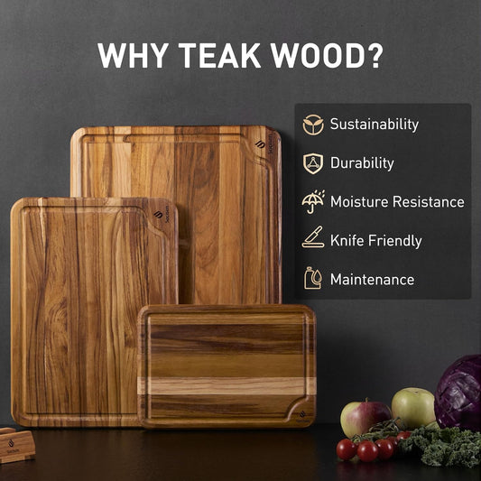 3 Pack Teak Cutting Boards for Kitchen Wood Wooden Cutting Boards Non Toxic