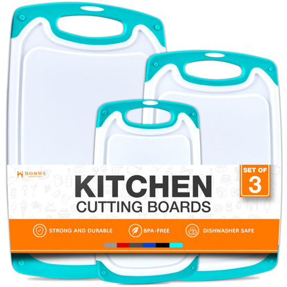 Cutting Boards for Kitchen - BPA-Free Chopping Board - Different Sizes & Non Slip Handles - Reversible, Large Cutting Board Set - Unique Gifts for Cooks Who Have Everything - 3-Pack Gray