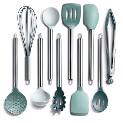COOK WITH COLOR Silicone Cooking Utensils, Kitchen Utensil Set, Easy to Clean Silicone Kitchen Utensils, Cooking Utensils for Nonstick Cookware, Kitchen Gadgets Set, 10 Pieces, Grey Ombre