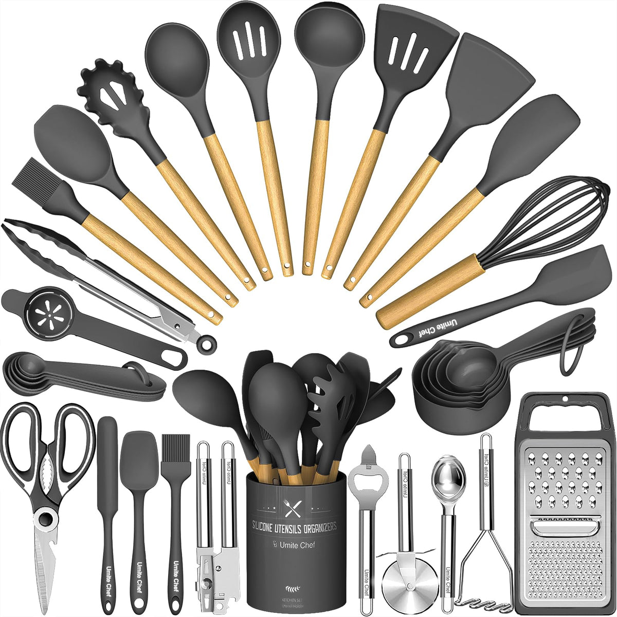 Umite Chef Food Grade Thickened Silicone (Stainless Steel Core) Kitchen Gadgets Tools Set - Kitchen Cooking Utensils Set, Heat Resistant Kitchen Spatula Tools Set