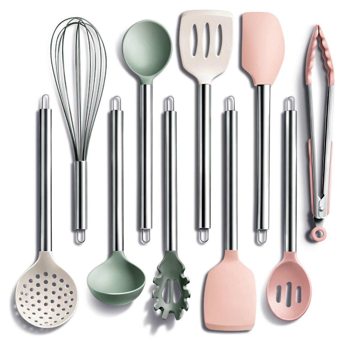 COOK WITH COLOR Silicone Cooking Utensils, Kitchen Utensil Set, Easy to Clean Silicone Kitchen Utensils, Cooking Utensils for Nonstick Cookware, Kitchen Gadgets Set, 10 Pieces, Grey Ombre