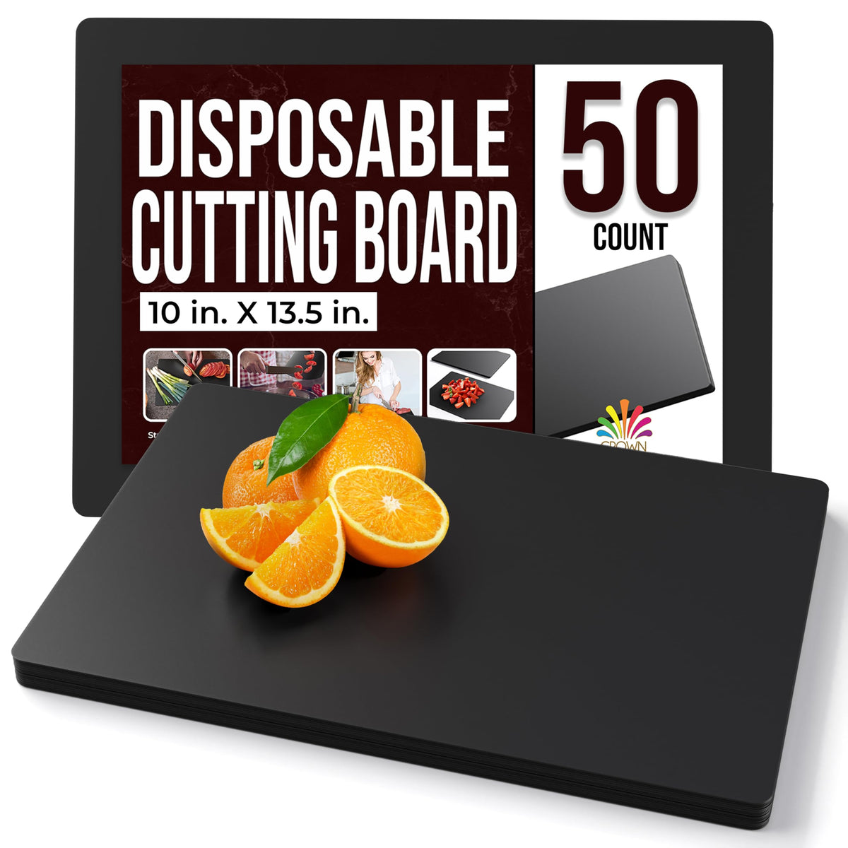 Crown Display 50 Count Premium Quality Disposable Cutting Boards ~10 Inch X 13.5 Inch Disposable Sheets For Kitchen And Commercial Use ~ Patent Pending ~ Recyclable Disposable Cutting Board Sheets