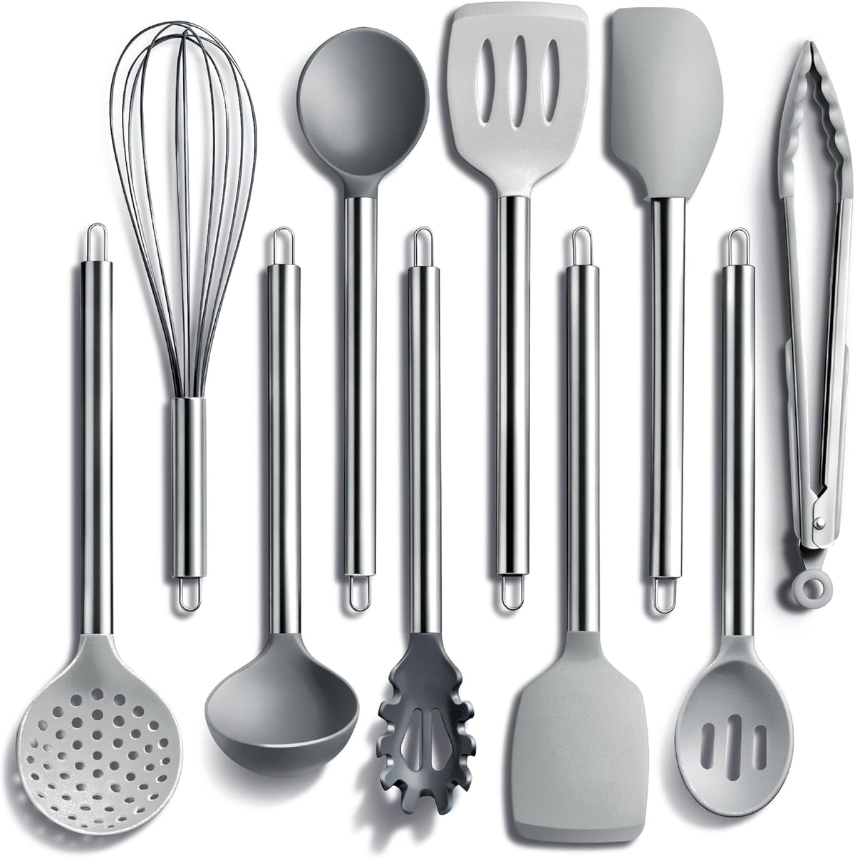 COOK WITH COLOR Silicone Cooking Utensils, Kitchen Utensil Set, Easy to Clean Silicone Kitchen Utensils, Cooking Utensils for Nonstick Cookware, Kitchen Gadgets Set, 10 Pieces, Grey Ombre